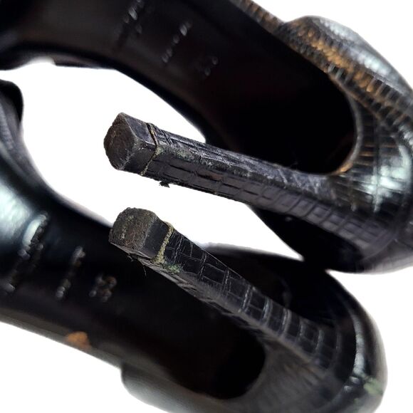 Saint Laurent Black Leather Lizard Open Toe Stiletto Heels, Size EU 35/US 5, GUC - Picture 7 of 10